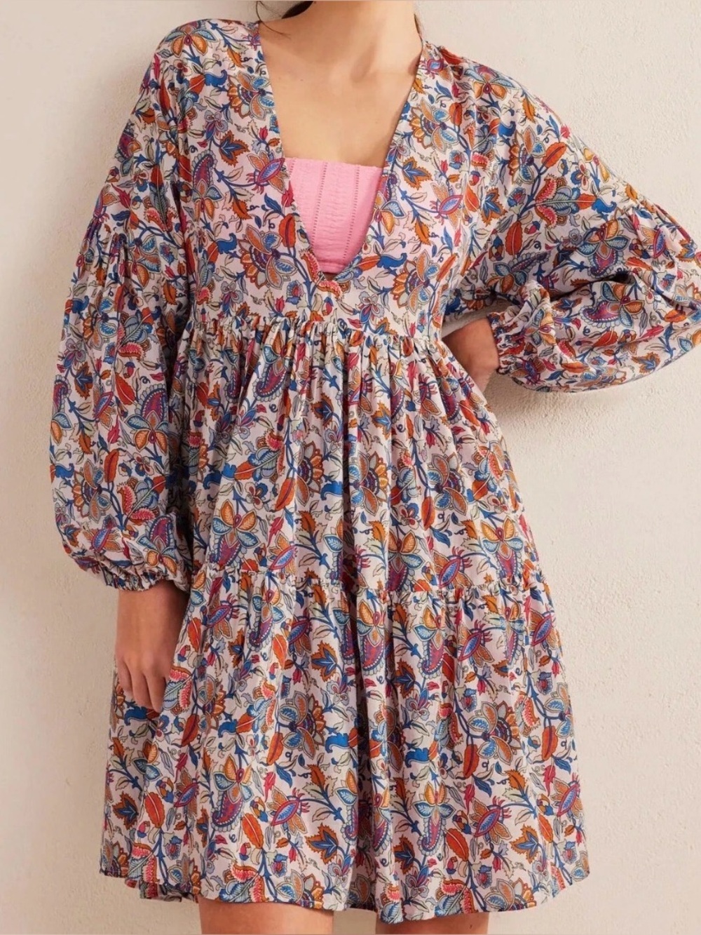 Flowy Boden Lightweight Relaxed Tiered Beach Dress Floral Paisley Size 6 NEW